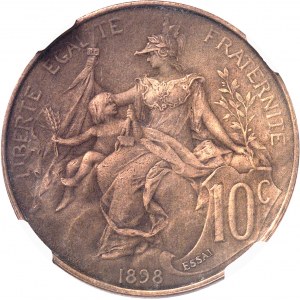 IIIe République (1870-1940). Essai de 10 centimes flan mat (PROOF) 1898, Paris.