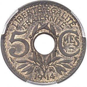 IIIe République (1870-1940). Essai de 5 centimes Lindauer en bronze 1914, Paris.