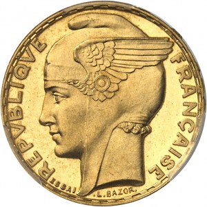 IIIe République (1870-1940). Essai de 100 francs Bazor en cuivre doré, frappe spéciale 1935, Paris.