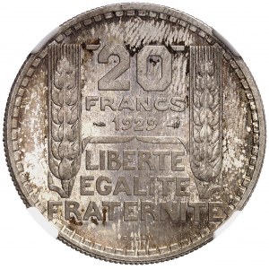 IIIe République (1870-1940). Paire d’essais uniface de 20 francs Turin, avers et revers 1929, Paris.
