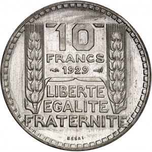 IIIe République (1870-1940). Essai-piéfort de 10 francs Turin 1929, Paris.