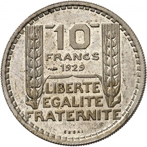 IIIe République (1870-1940). Essai de 10 francs Turin hybride 25 mm et poids 6,5 g 1929-1939, Paris.