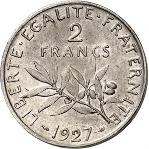 IIIe République (1870-1940). Essai-piéfort de 2 francs Semeuse 1927, Paris.