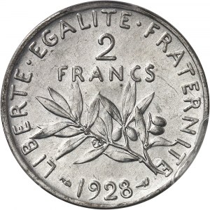 IIIe République (1870-1940). Piéfort de 2 francs Semeuse 1928, Paris.