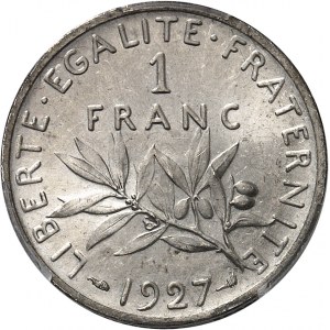 IIIe République (1870-1940). Essai-piéfort de 1 franc Semeuse 1927, Paris.