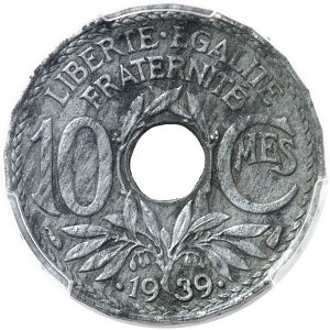 IIIe République (1870-1940). Épreuve de 10 centimes Lindauer, date avec points, double revers 1939, Paris.