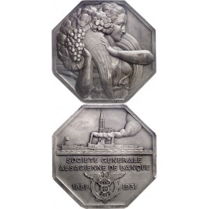 IIIe République (1870-1940). Paire de médailles, cinquantenaire de la Société générale alsacienne de Banque 1931, Paris.