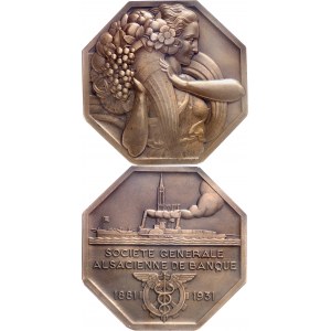 IIIe République (1870-1940). Paire de médailles, cinquantenaire de la Société générale alsacienne de Banque 1931, Paris.