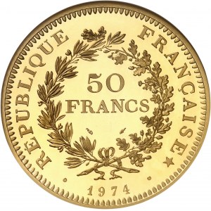 Ve République (1958 à nos jours). Piéfort de 50 francs Hercule, Flan bruni (PROOF) 1974, Paris.