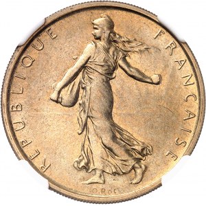 Ve République (1958 à nos jours). Présérie de 5 francs Semeuse en cupro-nickel doré 1967, Paris.