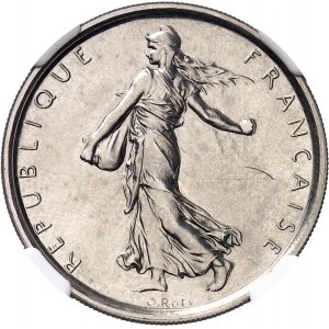 Ve République (1958 à nos jours). Présérie de 5 francs Semeuse en nickel, listels larges 1969, Paris.