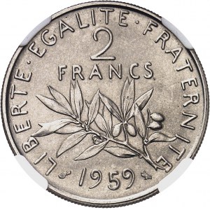 Ve République (1958 à nos jours). Essai de 2 francs Semeuse 1959, Paris.
