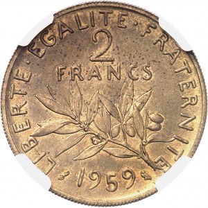 Ve République (1958 à nos jours). Essai de 2 francs Semeuse en cupro-aluminium 1959, Paris.