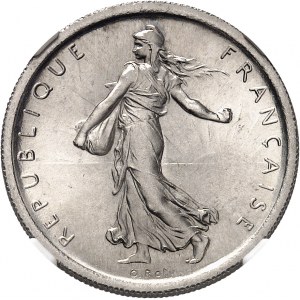 Ve République (1958 à nos jours). Épreuve en nickel de 1 franc Semeuse avec les coins de 1914 1914 (1959), Paris.