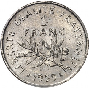 Ve République (1958 à nos jours). Essai de 1 franc Semeuse dit “haut relief”, frappe spéciale 1959, Paris.