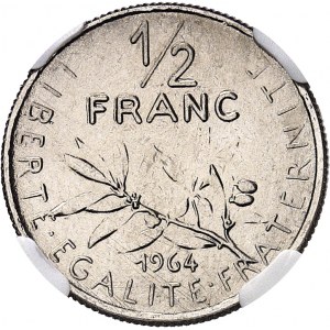 Ve République (1958 à nos jours). Présérie de 1/2 franc Semeuse sans différents, petit module 1964, Paris.