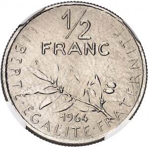 Ve République (1958 à nos jours). Présérie de 1/2 franc Semeuse sans différents, petit module 1964, Paris.