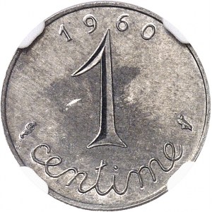 Ve République (1958 à nos jours). Épreuve de 1 centime Épi en aluminium, grand module 1960, Paris.