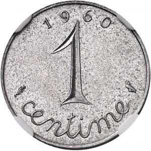 Ve République (1958 à nos jours). Épreuve de 1 centime Épi en aluminium, grand module 1960, Paris.