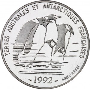 Terres Australes et Antarctiques Françaises. Piéfort de 100 francs Dumont d’Urville en argent, Flan bruni (PROOF) 1992, Pessac.