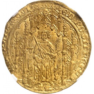 Aquitaine, Édouard IV, le Prince Noir (1362-1372). Pavillon d’or ou noble guyennois à la rose, 1ère émission ND (1362-1372), B, Bordeaux.