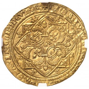 Aquitaine, Édouard IV, le Prince Noir (1362-1372). Pavillon d’or ou noble guyennois à la rose, 1ère émission ND (1362-1372), B, Bordeaux.
