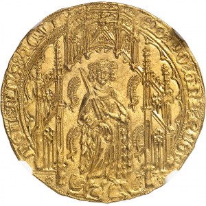 Aquitaine, Édouard IV, le Prince Noir (1362-1372). Pavillon d’or ou noble guyennois à la rose, 1ère émission ND (1362-1372), P, Poitiers.