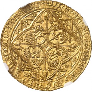 Aquitaine, Édouard IV, le Prince Noir (1362-1372). Pavillon d’or ou noble guyennois à la rose, 1ère émission ND (1362-1372), P, Poitiers.