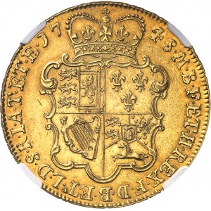 Georges II (1727-1760). 5 guinées, tête âgée 1748, Londres.