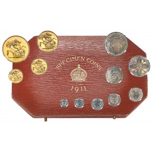 Georges V (1910-1936). Coffret, SPECIMEN COINS, avec 4 monnaies Or et 8 et Argent 1911, Londres.