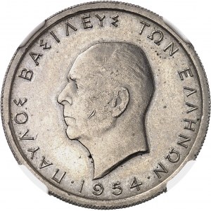 Paul Ier, roi des Hellènes (1947-1964). Épreuve de 5 drachmes sans signature 1954, Paris.