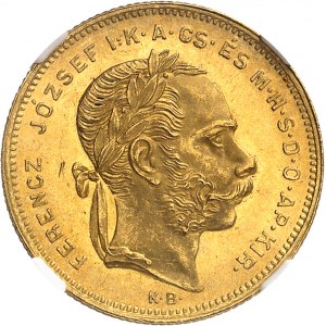 François-Joseph Ier (1848-1916). 20 francs / 8 forint, tête jeune 1873, KB, Kremnitz.