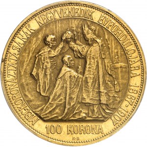 François-Joseph Ier (1848-1916). 100 korona, 40e anniversaire du couronnement à Budapest 1907, KB, Kremnitz (Körmöcbánya).