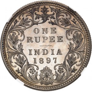 Victoria (1837-1901). Roupie, refrappe, aspect Flan bruni (PROOFLIKE) 1897, B, Bombay.