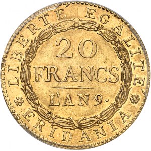 Gaule subalpine (1800-1802). 20 francs Marengo An 9 (1801), Turin.