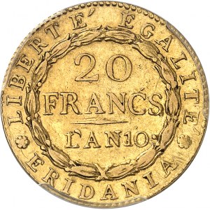 Gaule subalpine (1800-1802). 20 francs Marengo An 10 (1802), Turin.