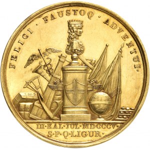 Gênes, République ligurienne (1797-1805). Médaille d’Or, entrée de Napoléon Ier à Gênes, par H. Vassallo 1805, Gênes ?