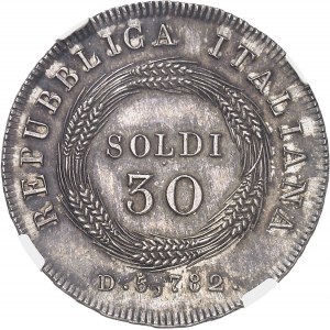 Lombardie, République italienne (1802-1805). Essai de 30 soldi, Flan bruni (PROOF) An II (1803), M, Milan.