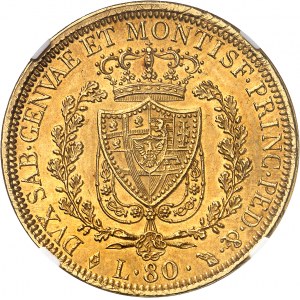 Savoie-Sardaigne, Charles-Félix (1821-1831). 80 lire 1828 L, Tête d’aigle, Turin.