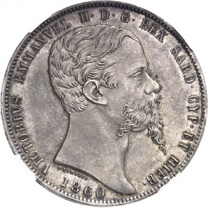 Savoie-Sardaigne, Victor-Emmanuel II (1849-1861). 5 lire 1860, Tête d’aigle, Turin.