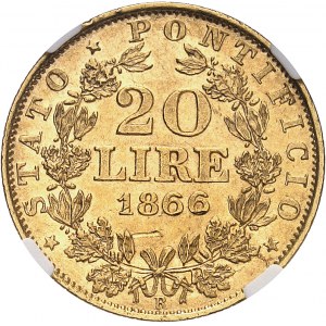 Vatican, Pie IX (1846-1878). 20 lire 1866 - An XX, R, Rome.