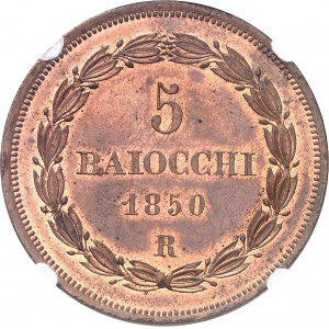 Vatican, Pie IX (1846-1878). 5 baiocchi 1850 - AN IV, R, Rome.