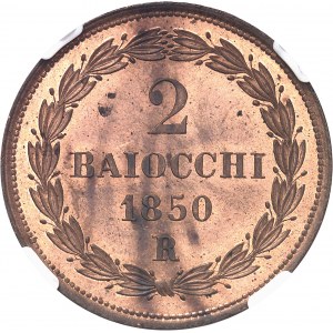 Vatican, Pie IX (1846-1878). 2 baiocchi 1850 - AN IV, R, Rome.