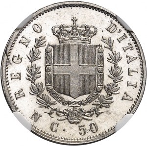 Victor-Emmanuel II (1861-1878). 50 centesimi, 1er type, aspect Flan bruni (PROOFLIKE) 1862, N, Naples.
