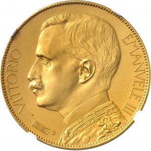 Victor-Emmanuel III (1900-1946). Essai de 100 lire en Or à l’Agriculture par S. Johnson, Flan bruni mat (PROOF) 1907, Milan (Johnson).