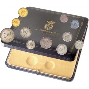 Victor-Emmanuel III (1900-1946). Coffret RE IMPERATORE 9-VI-1936-XIV comprenant 11 monnaies en Or, argent et bronze 1936 - An XIV, R, Rome.