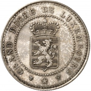 Adolphe de Nassau, régent (1889-1890). Essai de 5 francs, Flan bruni (PROOF) 1889, Bruxelles.