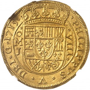 Philippe V (1700-1746). 8 escudos “royal” (frappe spéciale) de la flotte de l’argent espagnole 1715, M°, Mexico.