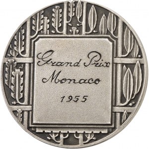 Rainier III (1949-2005). Médaille en bronze-argenté, Grand Prix automobile de 1955, par Contaux 1955, Paris (Drago).