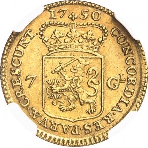 Hollande, République des Sept Provinces-Unies des Pays-Bas (1581-1795). 7 florins (7 gulden) ou demi-cavalier d’or (1/2 goldener reiter) 1750, Dordrecht.